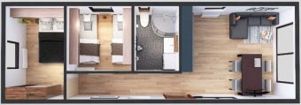 Mobilheim 3,5x10 OPTIMA Variante A - Plan mit Visualisierung
