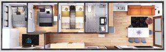 Mobilheim Pegasus 4x14 Variante E - Plan mit Visualisierung
